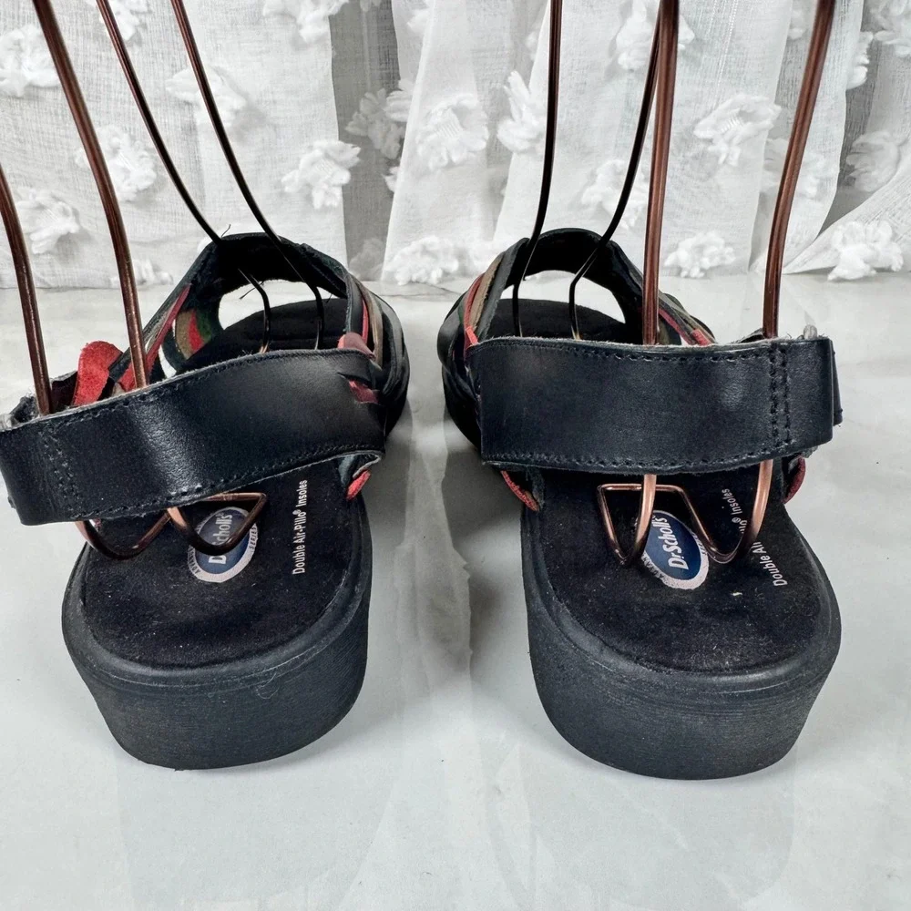 Vintage‎ Dr. Scholl's Huaraches Mexican Sandals Woven Black Leather Boho 7.5 W